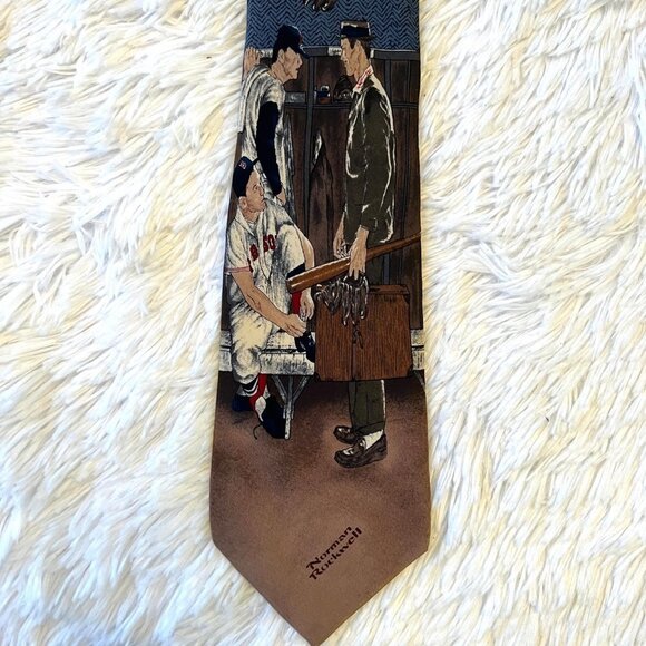 Vintage 1995 Norman Rockwell‎ Saturday Evening Post Boston Red Sox Silk Necktie - Picture 2 of 7